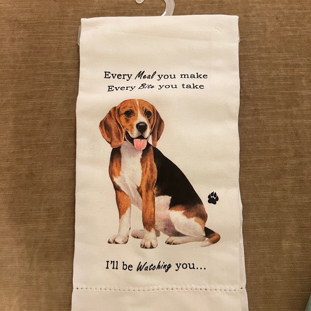 Beagle Dog Print Kitchen Towel - White